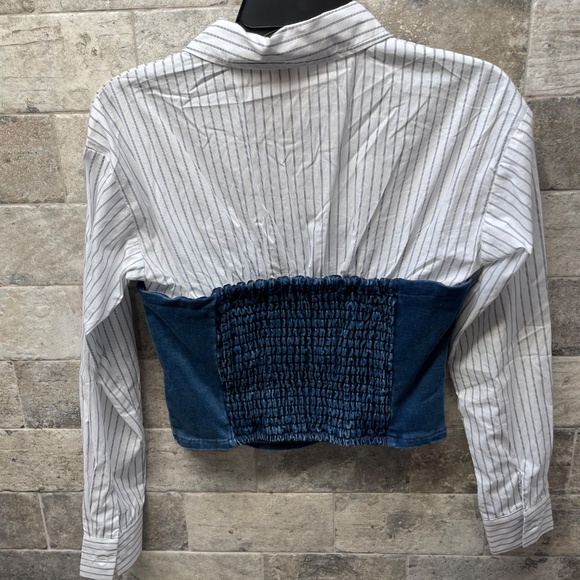 ❤️ ANTHROPOLOGIE DOLAN LEFT COAST DENIM KNIT SHIRTING TWOFER TOP SIZE XXS - Picture 8 of 11